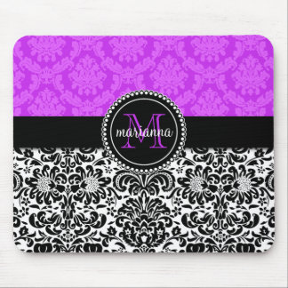 Tapis De Souris Damassé noire pourpre élégante personnalisée