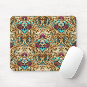 Tapis De Souris Damassé Orné Turquoise et Or