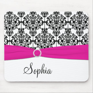 Tapis De Souris Damassé rose, blanche, et noire Mousepad