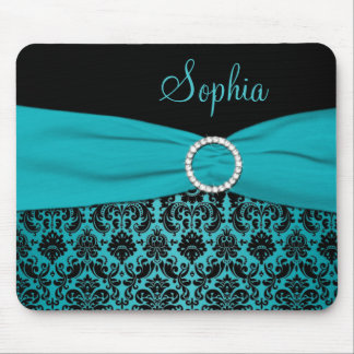 Tapis De Souris Damassé turquoise et noire Mousepad