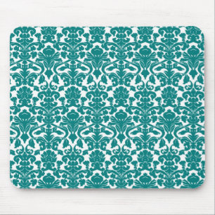 Tapis De Souris Damassé turquoise florale fleurie vintage Mousepad