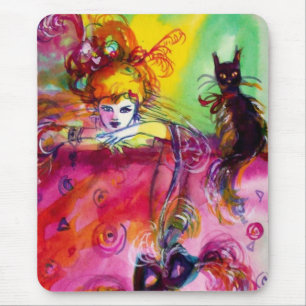 TAPIS DE SOURIS DAME AVEC CHAT NOIR