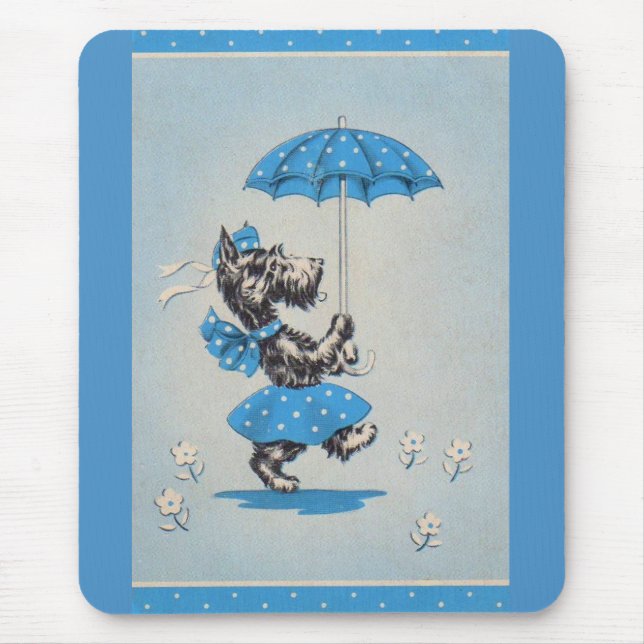 Tapis De Souris Dame de chien écossaise portant un parapluie (Devant)