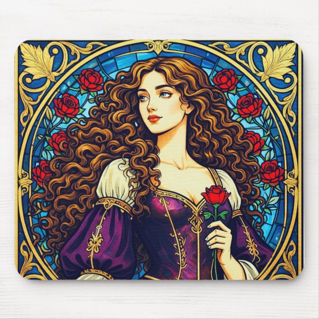 Tapis De Souris dame de la Renaissance avec rose (Devant)
