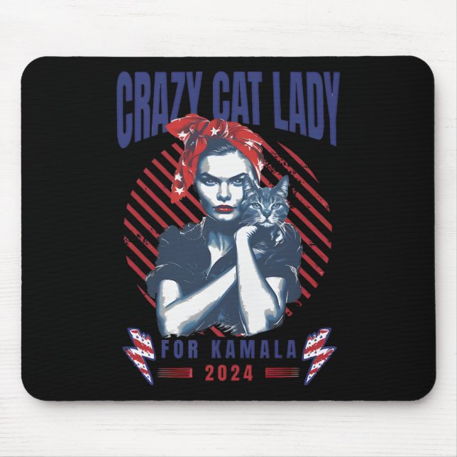 Tapis De Souris Dame Du Chat Fou Pour Kamala 2024 (Devant)