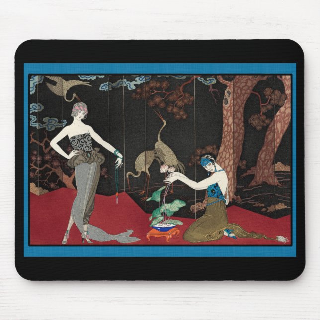 Tapis De Souris Dame et cigognes Art déco (Devant)