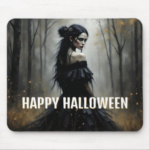 Tapis De Souris Dame Mystique dans une sombre forêt d'Halloween
