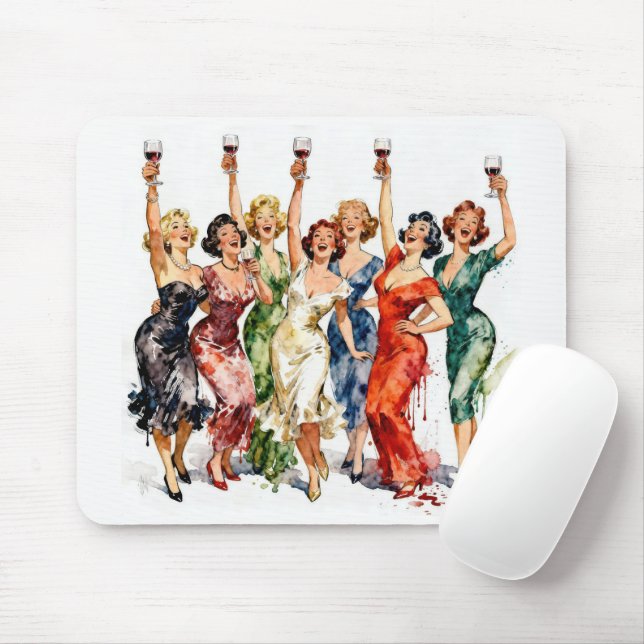 Tapis De Souris Dames de soirée rétro au vin rouge (Avec souris)