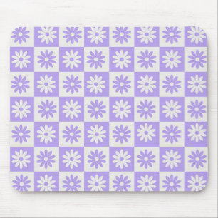 Tapis De Souris Damier Fleur Violet Moderne Rétro à Carreaux