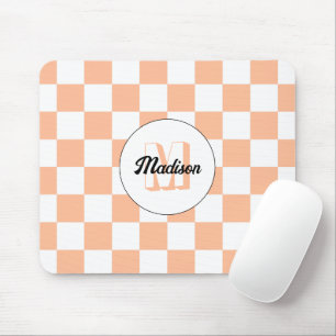 Tapis De Souris Damier pêche blanc géométrique rétro Monogramme