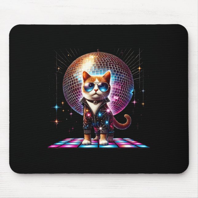 Tapis De Souris Dancing Chat Disco Ball Kitten Kitty Lover Drôle P (Devant)