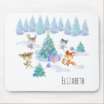 Tapis De Souris Dancing Forest Animals Christmas Watercolor<br><div class="desc">A mousepad with a whimsical Christmas scene. Happy forest animals dancing around a decorated Christmas tree. 
Festive holiday watercolor design.</div>