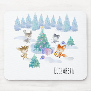 Tapis De Souris Dancing Forest Animals Christmas Watercolor