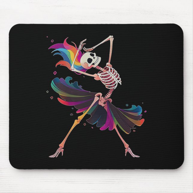Tapis De Souris Dancing Skeleton Rainbow Llerina Halloween (Devant)
