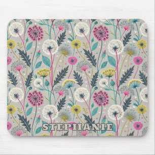 Tapis De Souris Dandelion et feuillage vibreux Motif sans couture