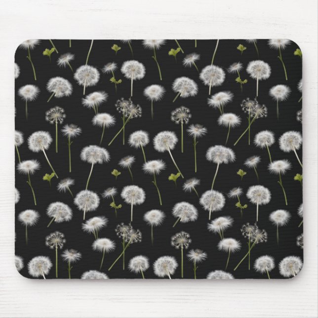 Tapis De Souris Dandelions Fluffés Sur Noir (Devant)