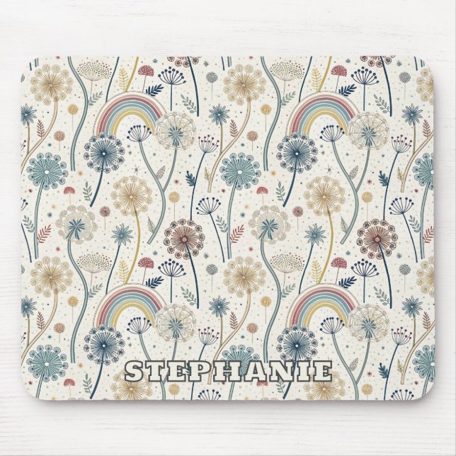 Tapis De Souris Dandelions Whimsical Rainbow et Botanical (2) (Devant)