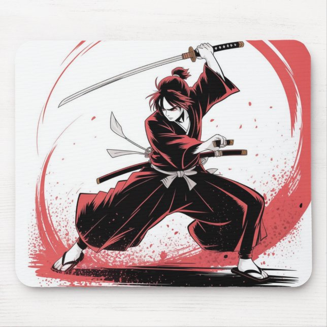Tapis de souris d'anime de guerrier samouraï (Devant)