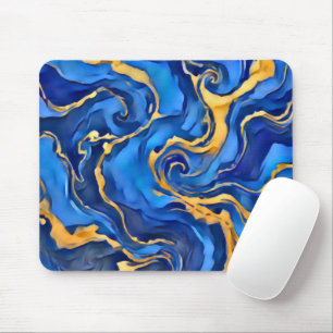 Tapis De Souris Danse Royale Riche Bleu Royal Or Abstrait Coulant