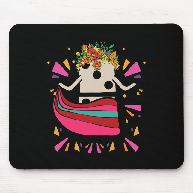 Tapis De Souris Danser Train Mexicain Domino Tile Fleurs Drôle Ga (Devant)