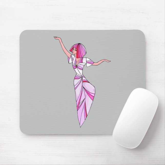 Tapis De Souris Danseur rose funky fille avec cheveux roses (Avec souris)