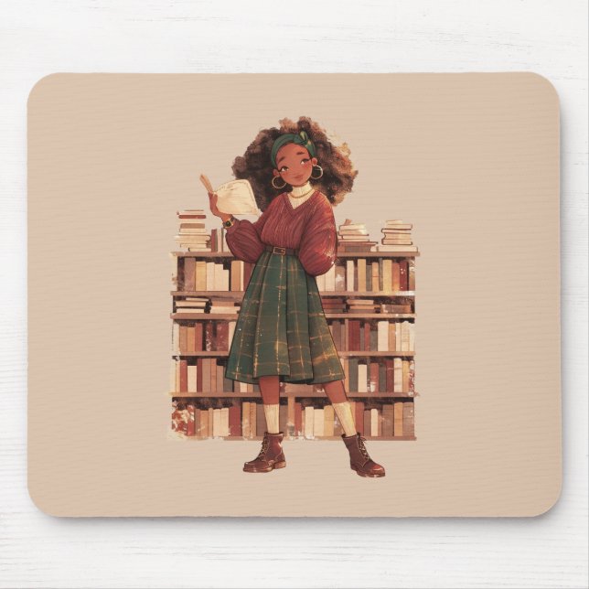 Tapis De Souris Dark Academia Black Girl Library (Devant)