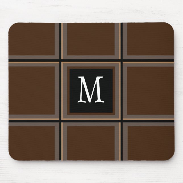 Tapis De Souris Dark Chocolate Brown Custom Single Initial Striped (Devant)