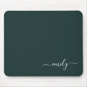 Tapis De Souris Dark Green Modern Script Nom du monogramme