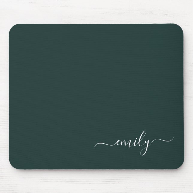Tapis De Souris Dark Green Modern Script Nom du monogramme (Devant)