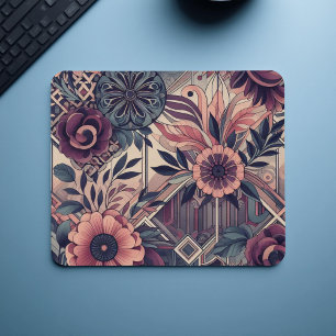 Tapis De Souris Dark Romance Bourgogne Art Déco Floral Été
