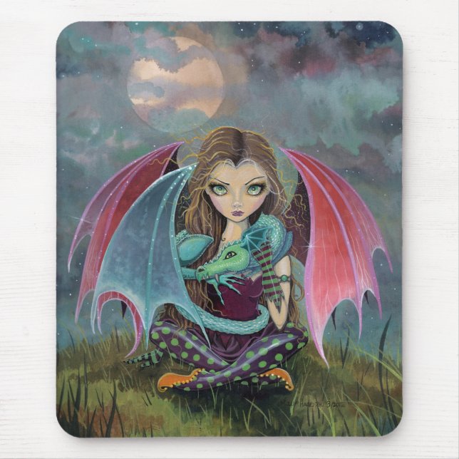 Tapis de souris d'art fantastique de fée et de dra (Devant)