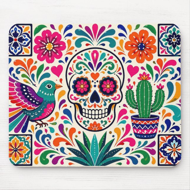 Tapis de souris d'art populaire mexicain coloré (Devant)