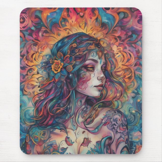 Tapis de souris d'art "Surreal Color Swirl Lady" (Devant)