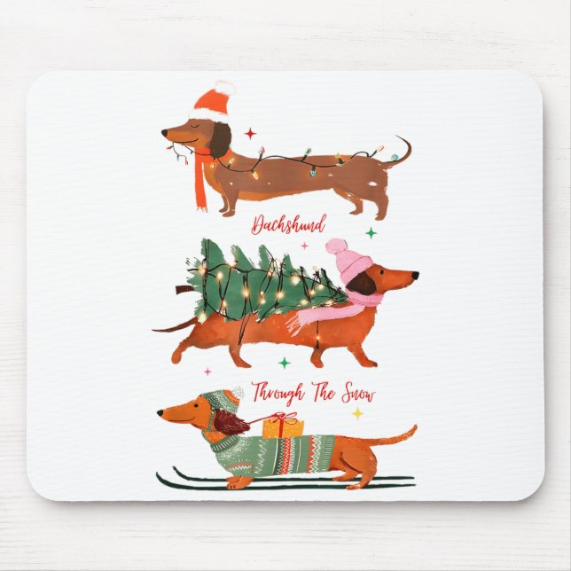 Tapis De Souris Dashing Through The Snow Christmas Wiener Dog Holi (Devant)