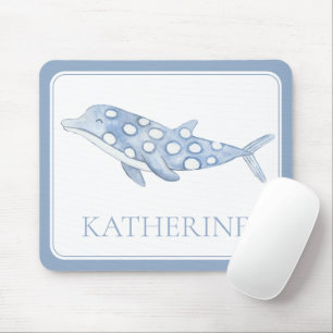 Tapis De Souris Dauphin à pois bleu aquarelle côtière