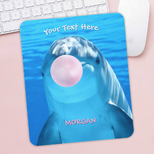 Tapis De Souris Dauphin mignon, bulle de gomme, nom et message