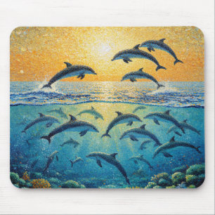 Tapis De Souris Dauphins au coucher du soleil l