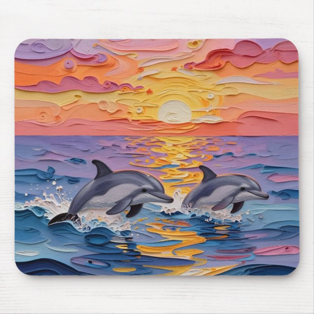 Tapis De Souris Dauphins Impasto et vagues océaniques   (Devant)