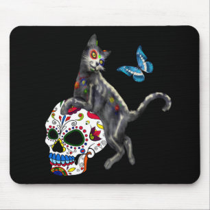 Tapis De Souris Day Of The Dead Cat Sugar Skull And Butterfly