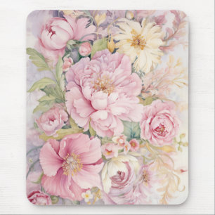 Tapis De Souris De belles pivoines roses aquarelles. 