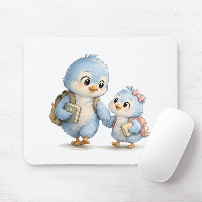 Tapis de souris de bureau Famille de jolis oiseaux (Avec souris)