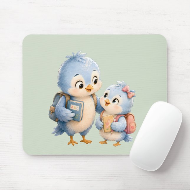 Tapis de souris de bureau Frère et soeur Oiseau bl (Avec souris)