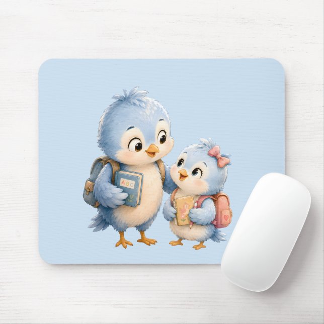 Tapis de souris de bureau Frère Oiseau Bleu Mignon (Avec souris)