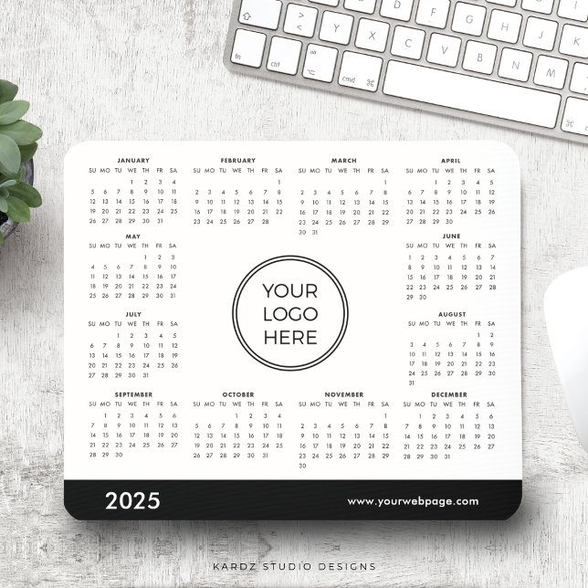 Tapis de souris de calendrier d'affaires 2025 Logo (Corporate simple modern calendar for 2025. Market your business, add logo and web page. Buy online.)