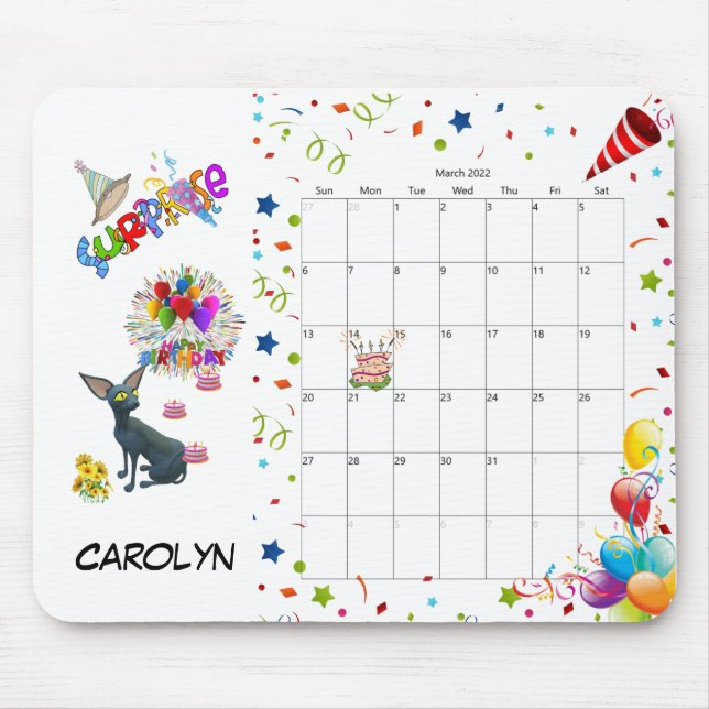 Tapis de souris de calendrier de mars 2022 Joyeux  (Devant)