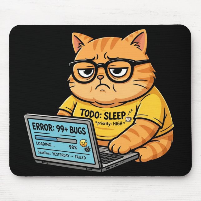 Tapis de souris de chat orange drôle programmeur (Devant)