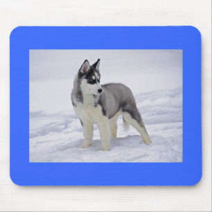 Tapis de souris de chiot Husky sibérien bleu dans
