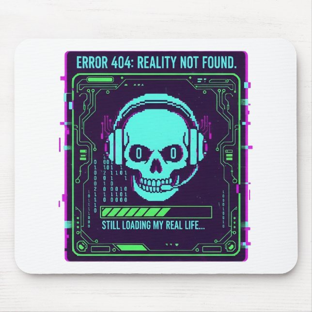 Tapis de souris de jeu Cyberpunk Pixel Skull - Err (Devant)