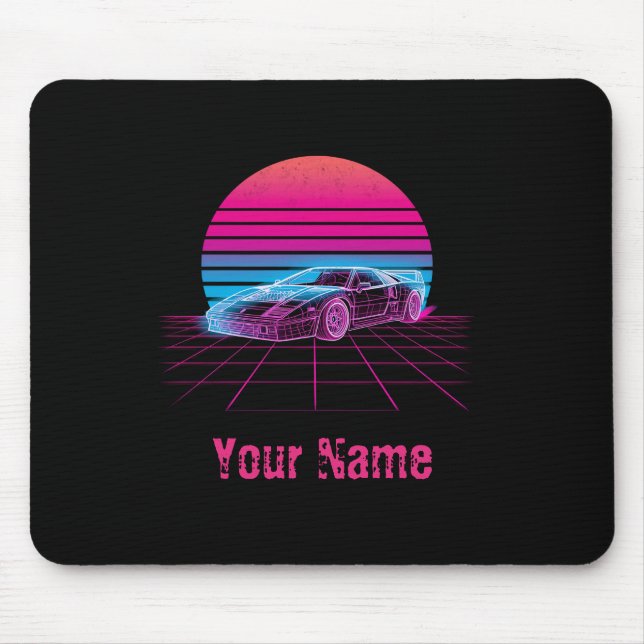 Tapis de souris de jeu de supercar rétro synthwave (Devant)