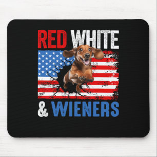 Tapis De Souris De Juillet Dachshund Chien Chemise Rouge Blanc Et